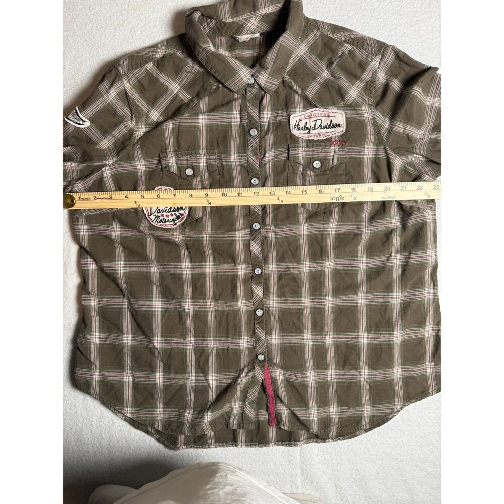 Harley Davidson Shirt Women's XL Plaid Short Sleeve Button Up Casual Biker